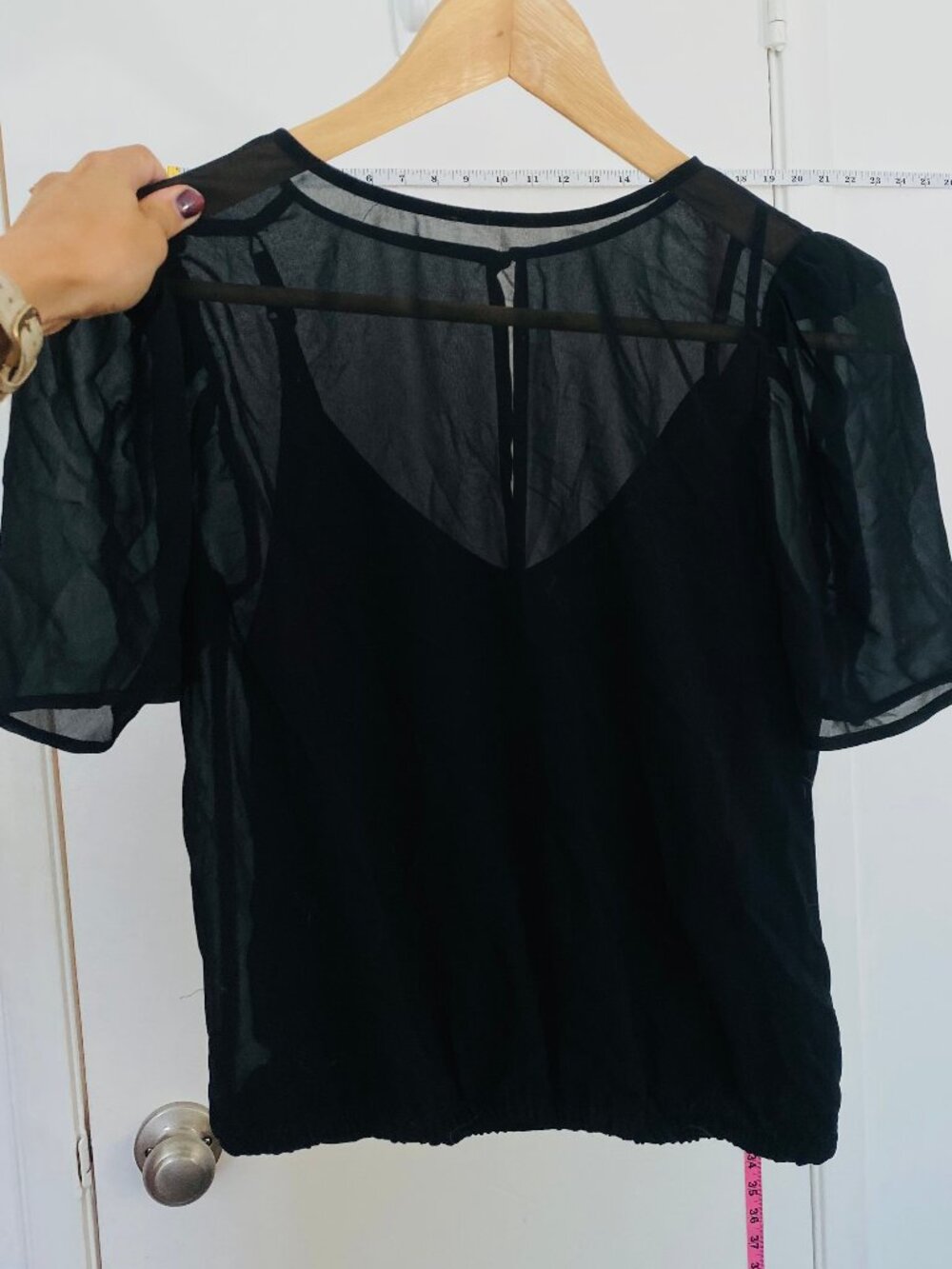 Express Black Sheer Mesh Layered Flutter Sleeve Top